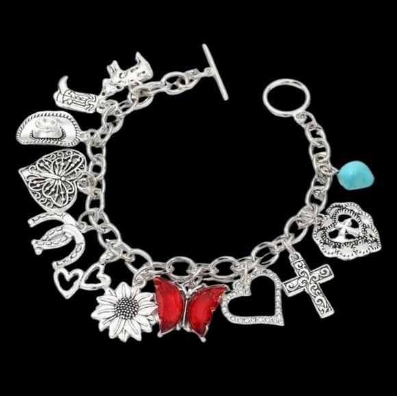 NEW BOHO Charm Bracelet red heart, cross,Sunflower charms - Picture 5 of 5